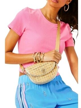 Lilly Pulitzer Cropped Top “Minnie” Knit Ribbed In Lilly “Confetti Pink” 💗
